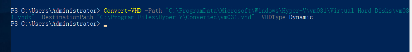 Откройте Powershell и выполните следующую команду, чтобы преобразовать формат VHDX в формат VHD