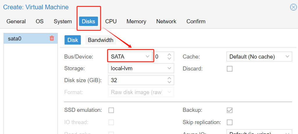 vmware to proxmos disk type