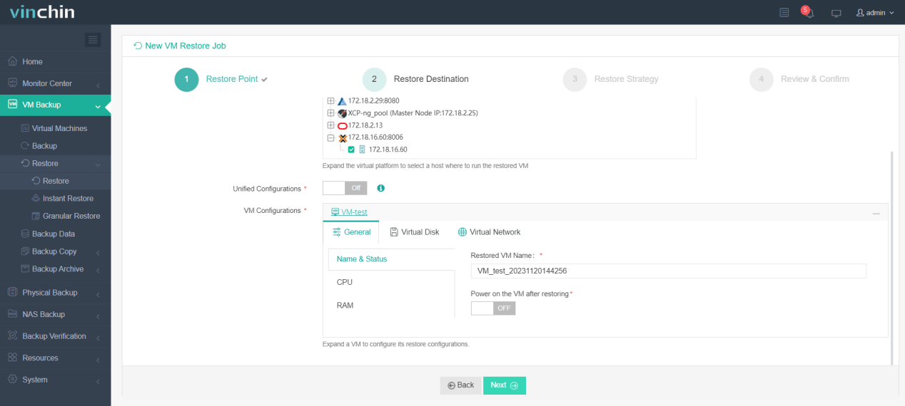 Выберите место восстановления виртуальной машины Proxmox