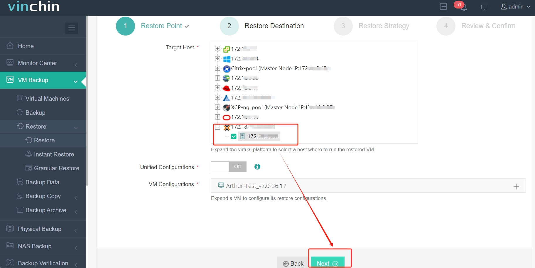 vinchin vmware to proxmox step2